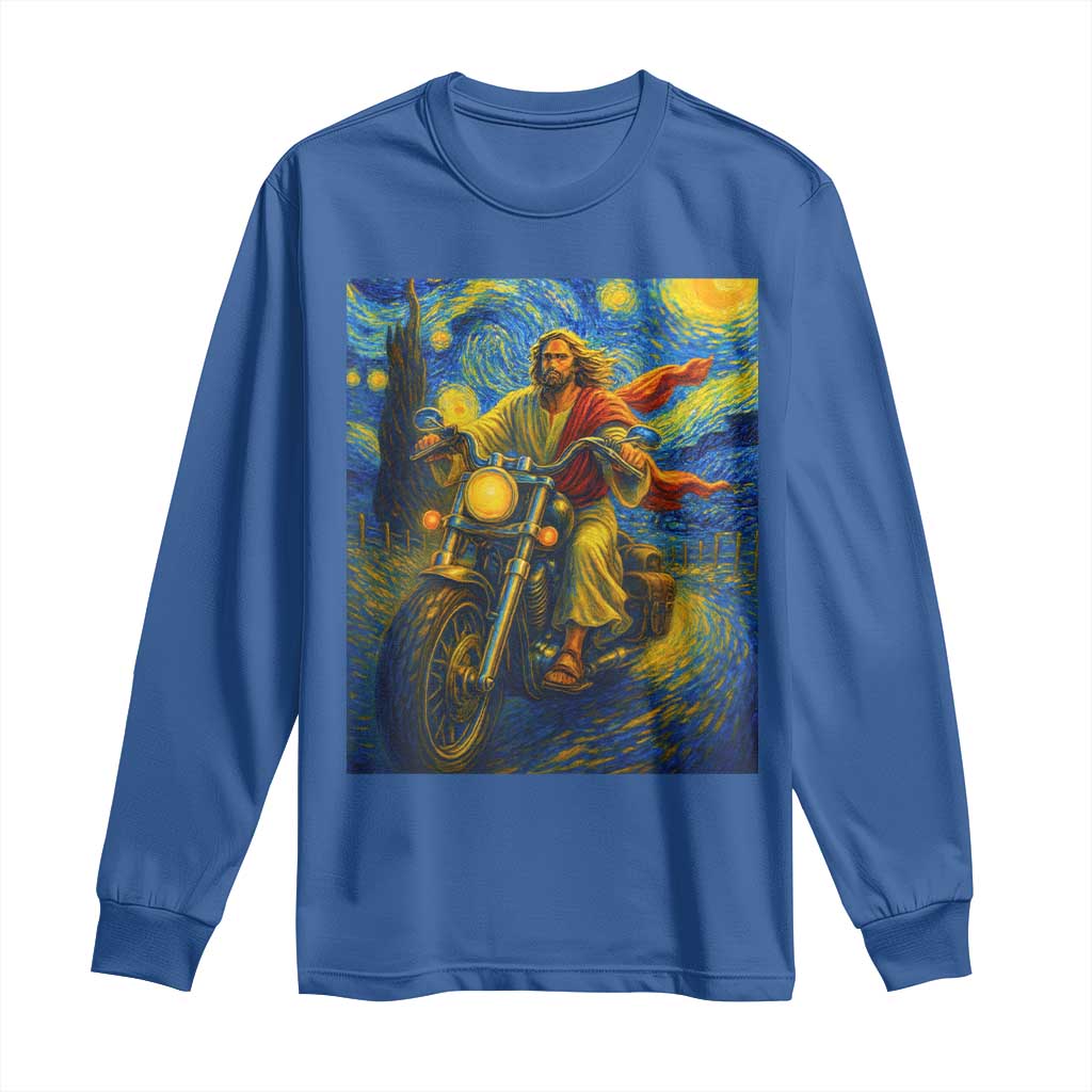 Jesus Christian Motorcycle Starry Night Van Gogh Long Sleeve Shirt TS14 Royal Blue Print Your Wear