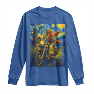 Jesus Christian Motorcycle Starry Night Van Gogh Long Sleeve Shirt TS14 Royal Blue Print Your Wear