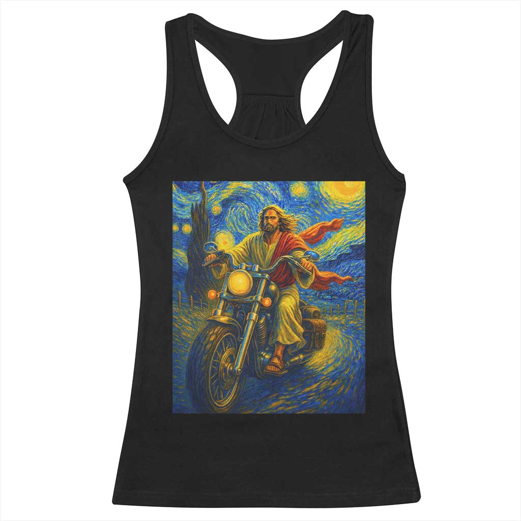 Jesus Christian Motorcycle Starry Night Van Gogh Racerback Tank Top TS14 Black Print Your Wear