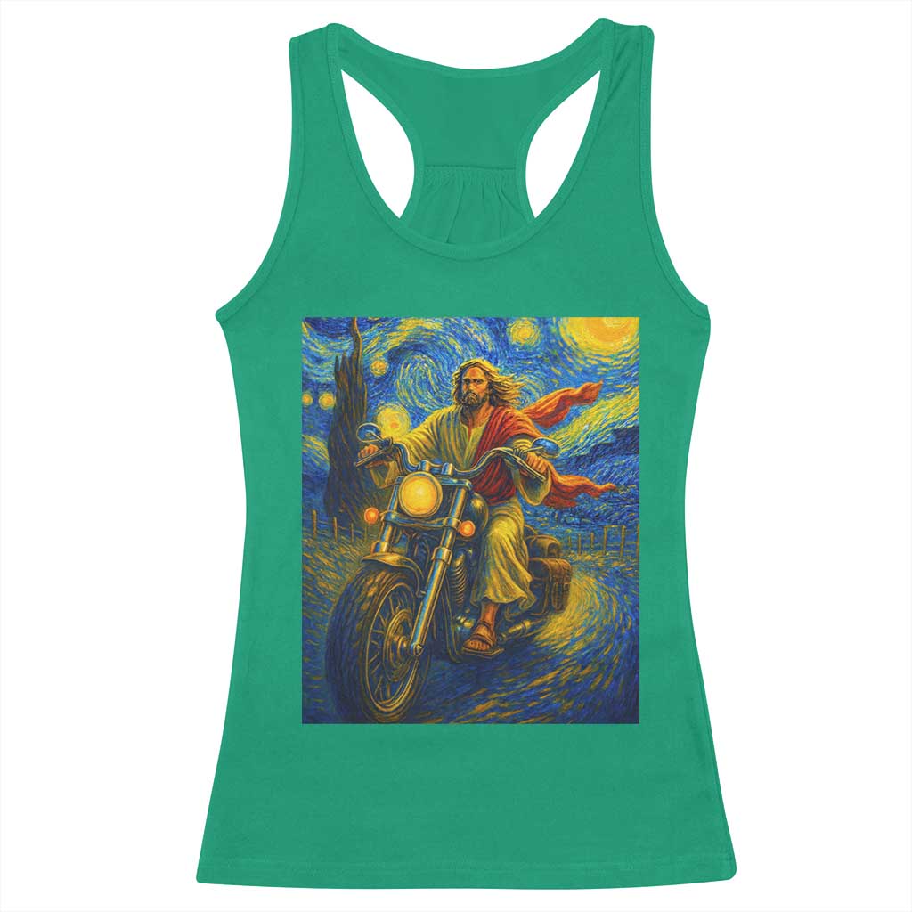 Jesus Christian Motorcycle Starry Night Van Gogh Racerback Tank Top TS14 Irish Green Print Your Wear