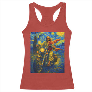 Jesus Christian Motorcycle Starry Night Van Gogh Racerback Tank Top TS14 Red Print Your Wear