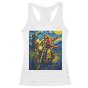Jesus Christian Motorcycle Starry Night Van Gogh Racerback Tank Top TS14 White Print Your Wear