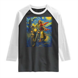 Jesus Christian Motorcycle Starry Night Van Gogh Raglan Shirt TS14 Black White Print Your Wear