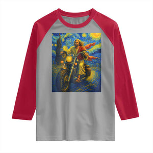 Jesus Christian Motorcycle Starry Night Van Gogh Raglan Shirt TS14 Sport Gray Red Print Your Wear