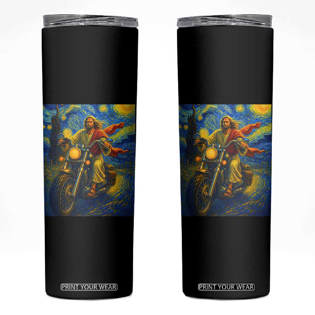 Jesus Christian Motorcycle Starry Night Van Gogh Skinny Tumbler TS14 Black Print Your Wear