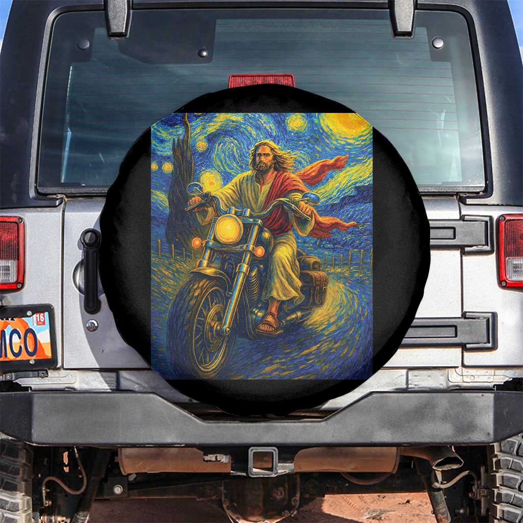 Jesus Christian Motorcycle Starry Night Van Gogh Spare Tire Cover TS14 No hole Black Print Your Wear