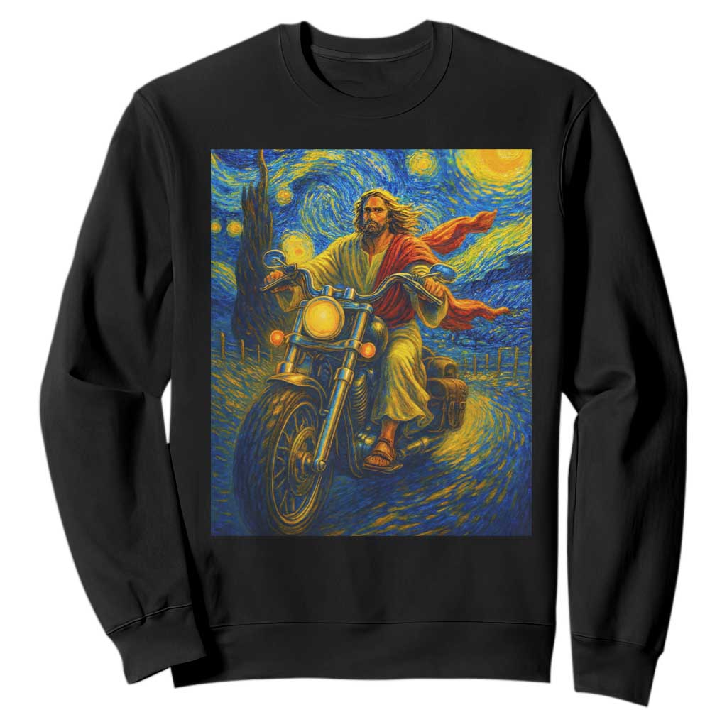 Jesus Christian Motorcycle Starry Night Van Gogh Sweatshirt TS14 Black Print Your Wear
