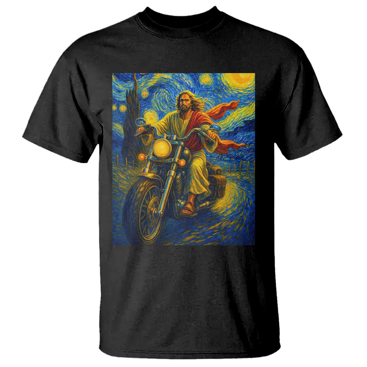 Jesus Christian Motorcycle Starry Night Van Gogh T Shirt TS14 Black Print Your Wear
