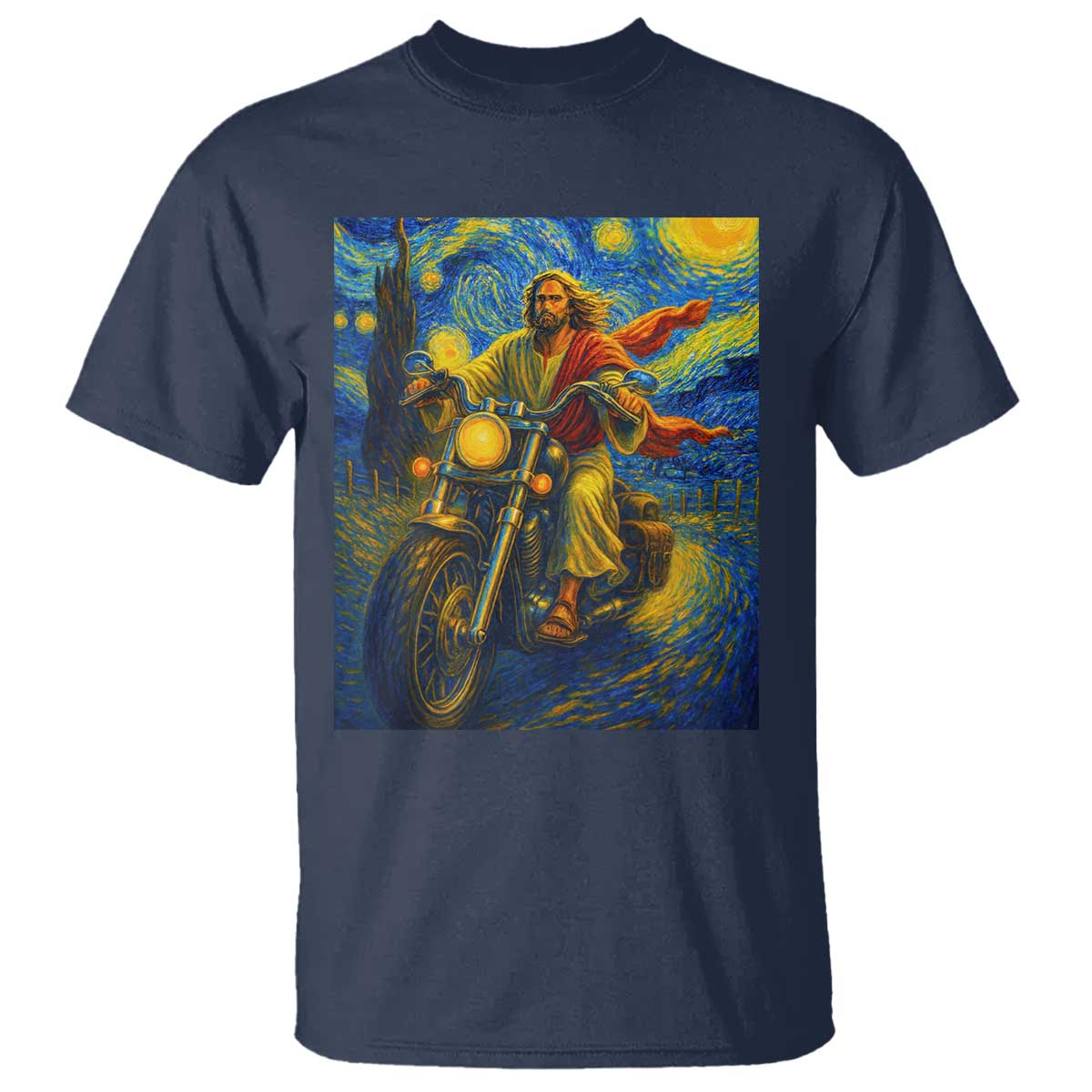 Jesus Christian Motorcycle Starry Night Van Gogh T Shirt TS14 Navy Print Your Wear