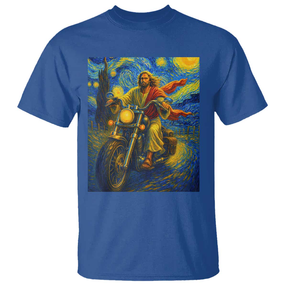 Jesus Christian Motorcycle Starry Night Van Gogh T Shirt TS14 Royal Blue Print Your Wear
