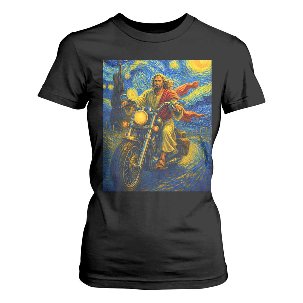 Jesus Christian Motorcycle Starry Night Van Gogh T Shirt For Women TS14 Black Print Your Wear