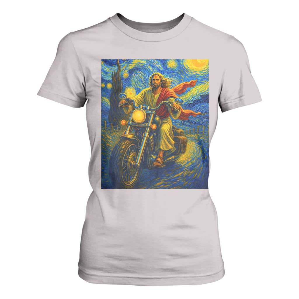 Jesus Christian Motorcycle Starry Night Van Gogh T Shirt For Women TS14 Ice Gray Print Your Wear