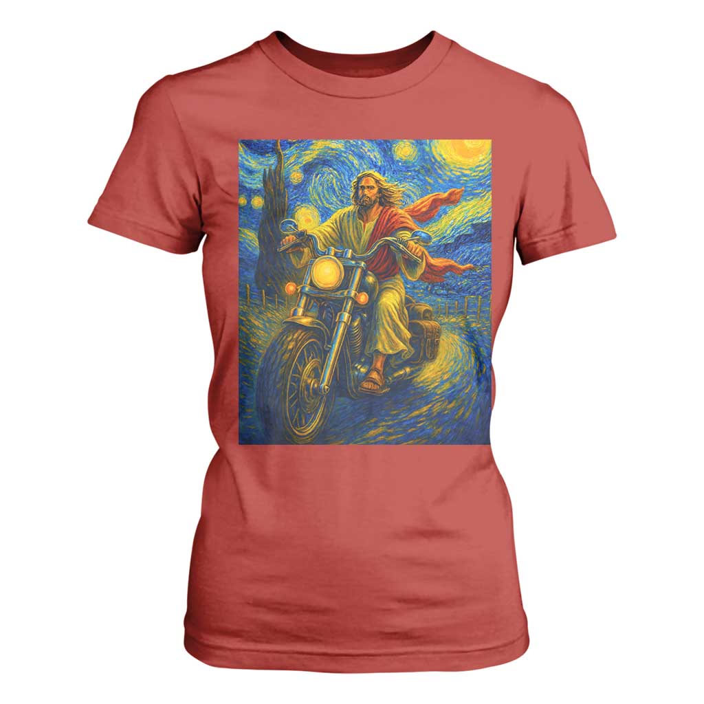 Jesus Christian Motorcycle Starry Night Van Gogh T Shirt For Women TS14 Red Print Your Wear