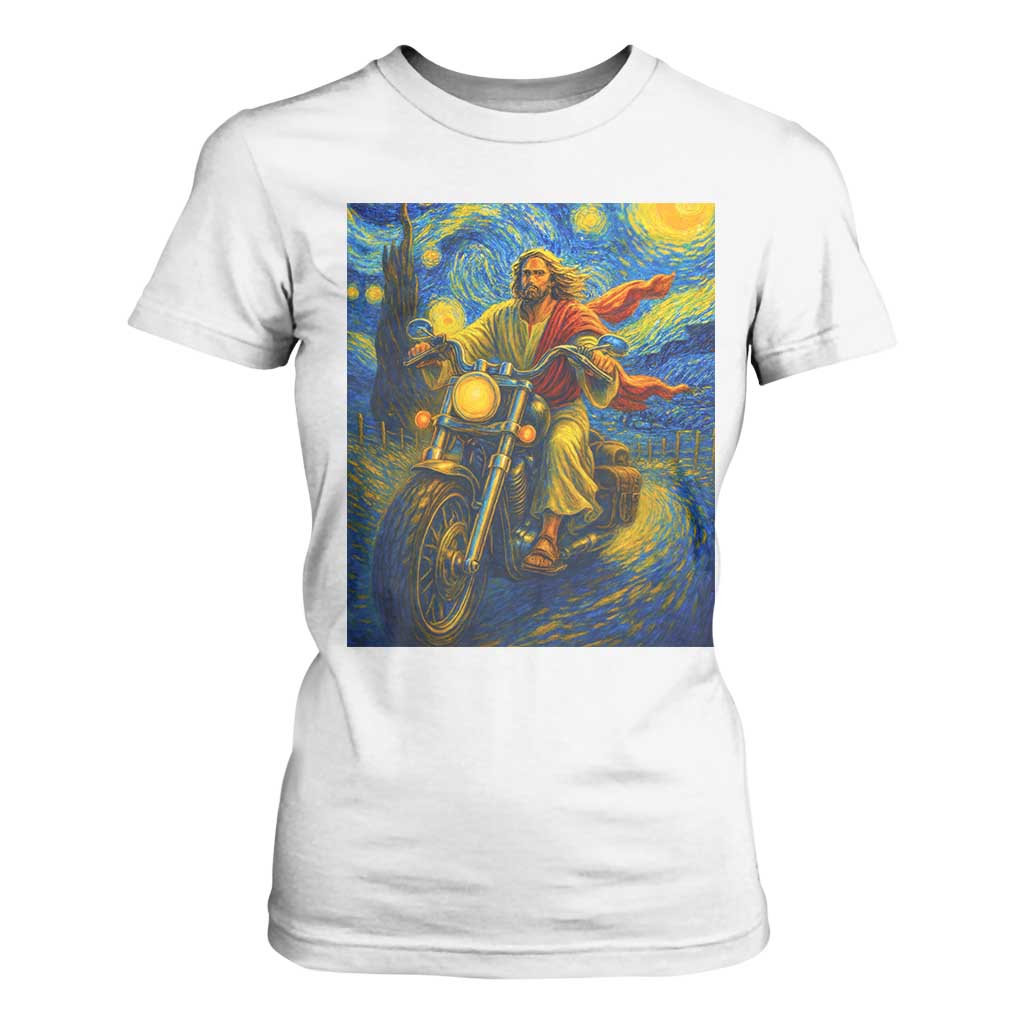 Jesus Christian Motorcycle Starry Night Van Gogh T Shirt For Women TS14 White Print Your Wear