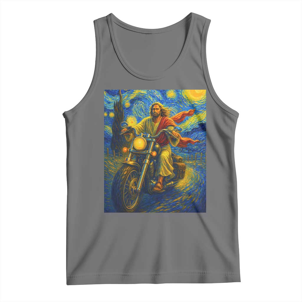 Jesus Christian Motorcycle Starry Night Van Gogh Tank Top TS14 Black Heather Print Your Wear