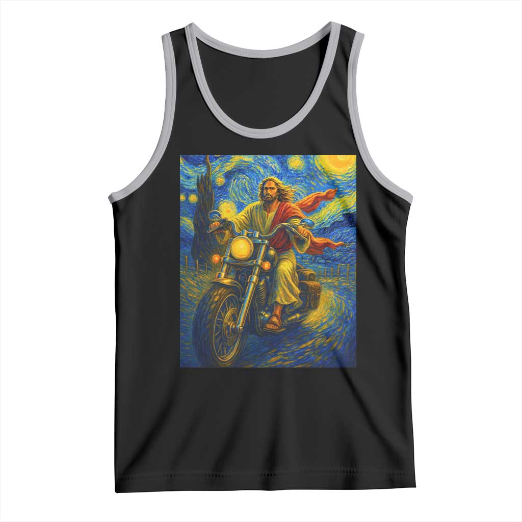 Jesus Christian Motorcycle Starry Night Van Gogh Tank Top TS14 Black Athletic Heather Print Your Wear