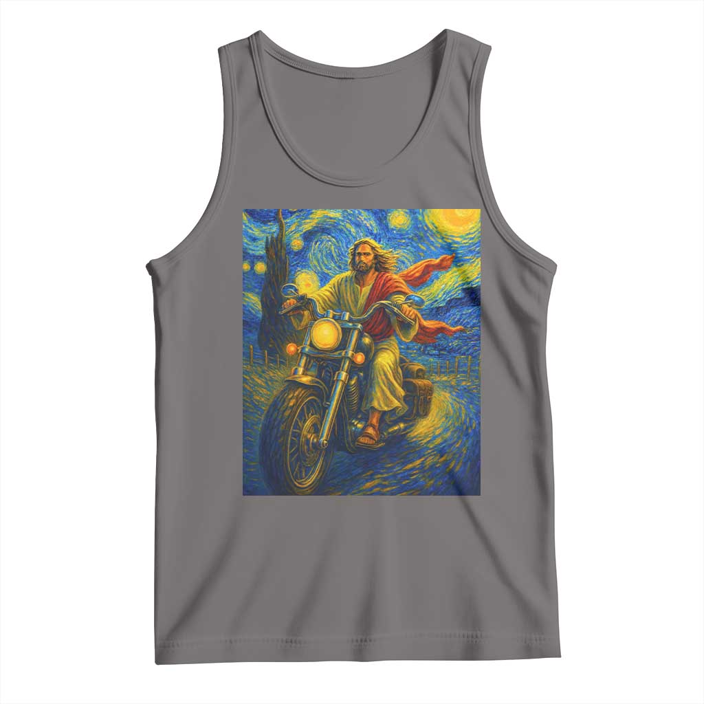 Jesus Christian Motorcycle Starry Night Van Gogh Tank Top TS14 Deep Heather Print Your Wear