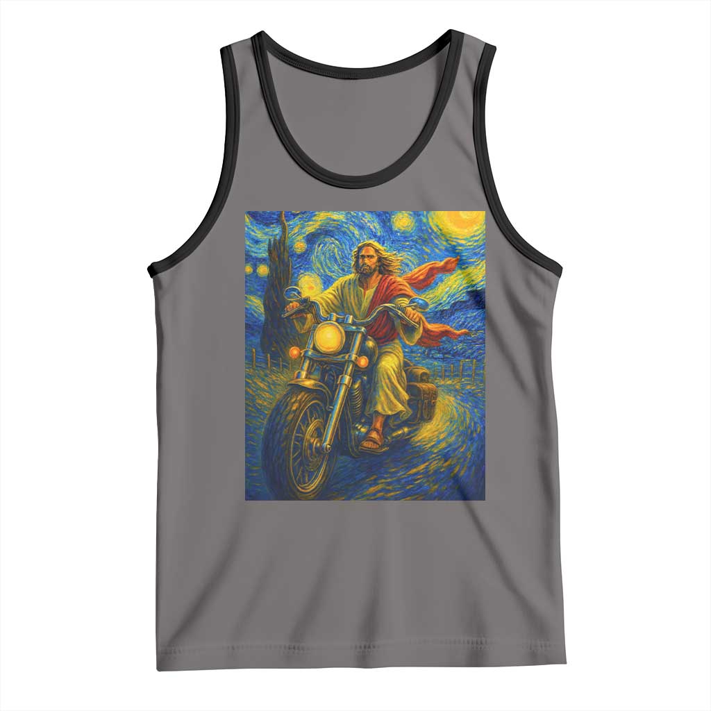 Jesus Christian Motorcycle Starry Night Van Gogh Tank Top TS14 Deep Heather Black Print Your Wear