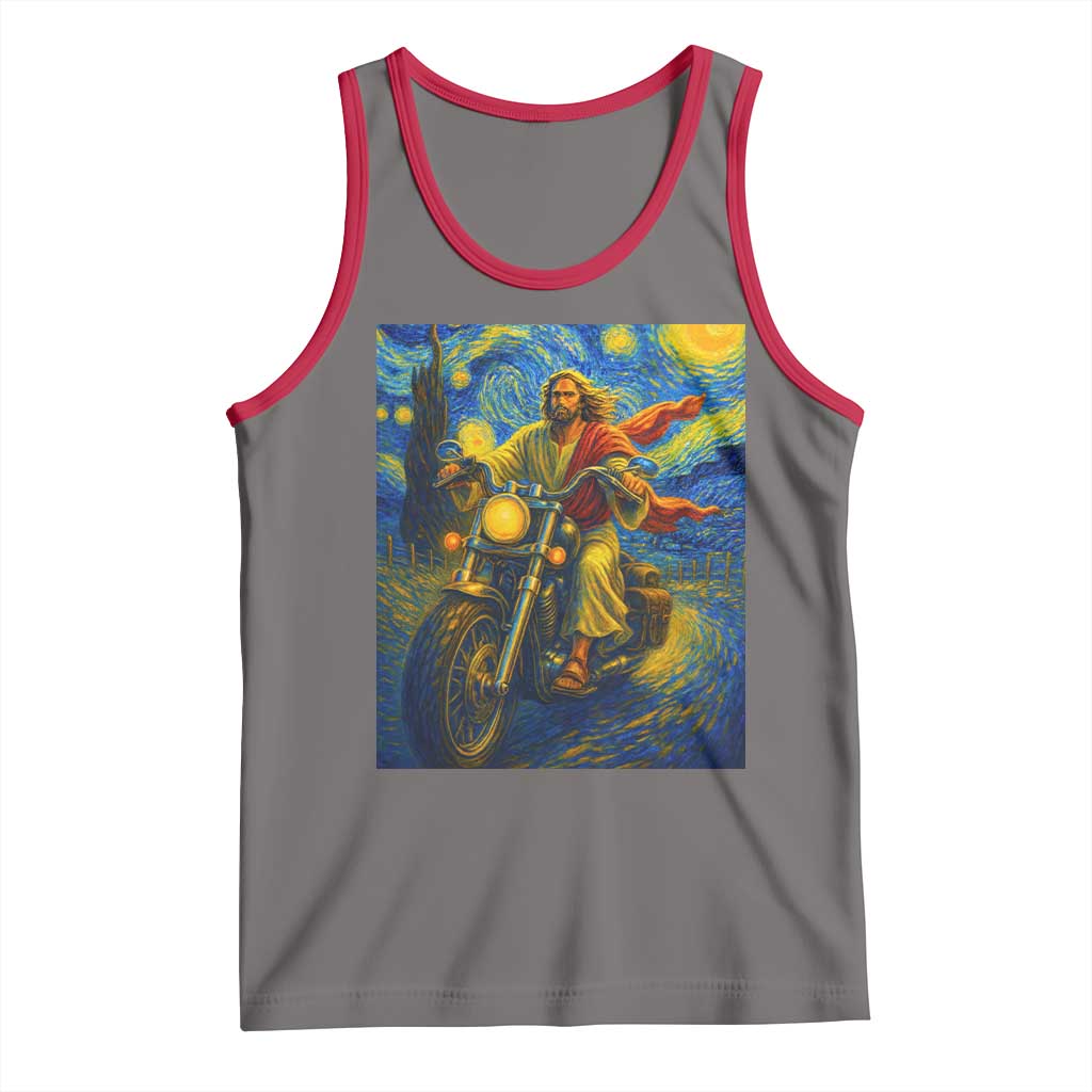 Jesus Christian Motorcycle Starry Night Van Gogh Tank Top TS14 Deep Heather Red Print Your Wear