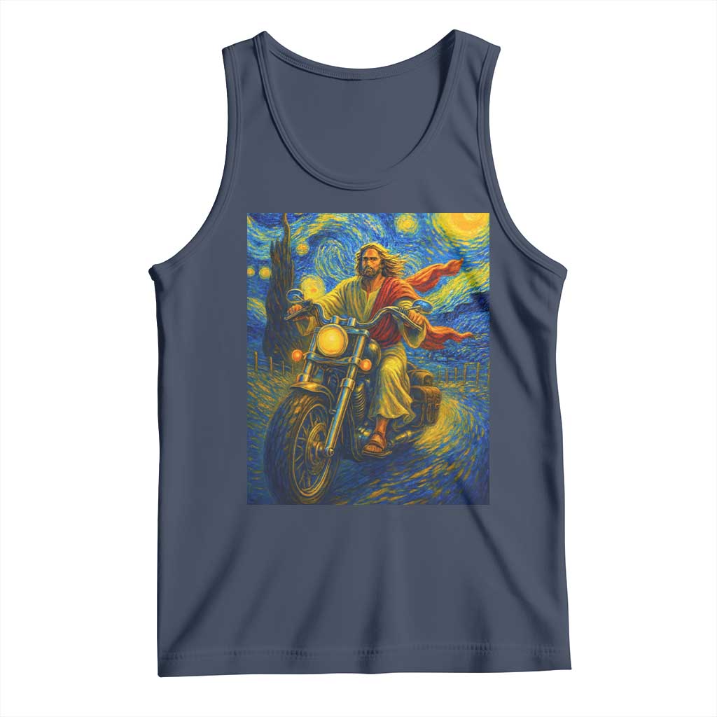 Jesus Christian Motorcycle Starry Night Van Gogh Tank Top TS14 Navy Print Your Wear