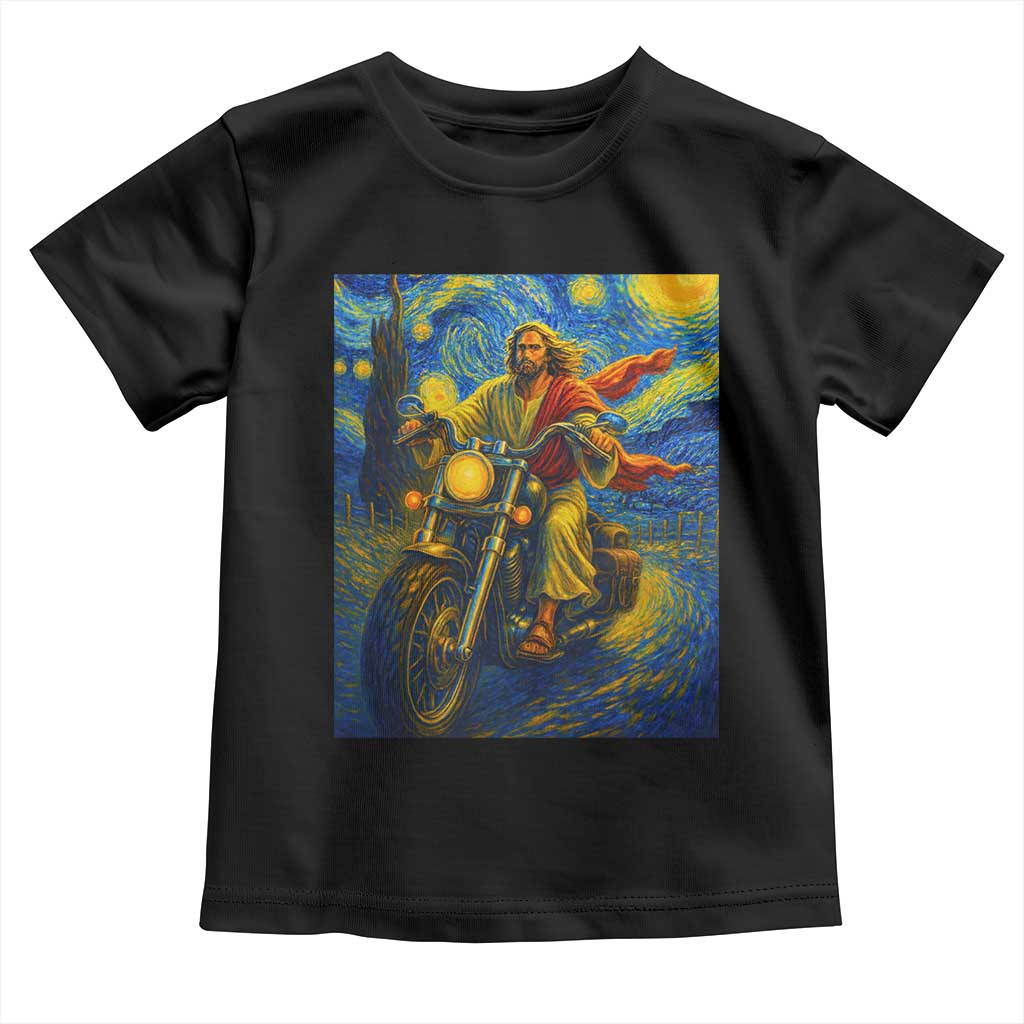 Jesus Christian Motorcycle Starry Night Van Gogh Toddler T Shirt TS14 Black Print Your Wear