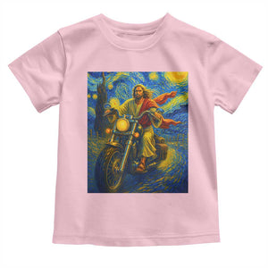 Jesus Christian Motorcycle Starry Night Van Gogh Toddler T Shirt TS14 Light Pink Print Your Wear
