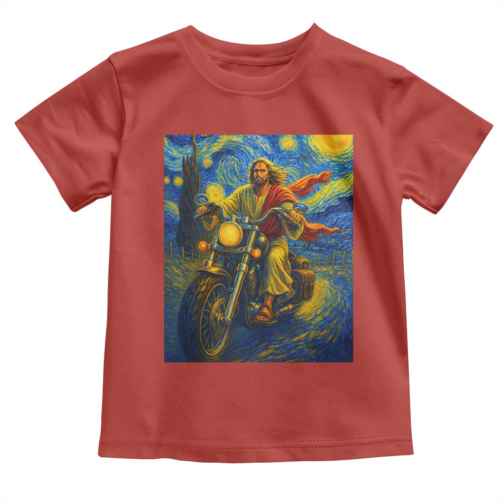 Jesus Christian Motorcycle Starry Night Van Gogh Toddler T Shirt TS14 Red Print Your Wear
