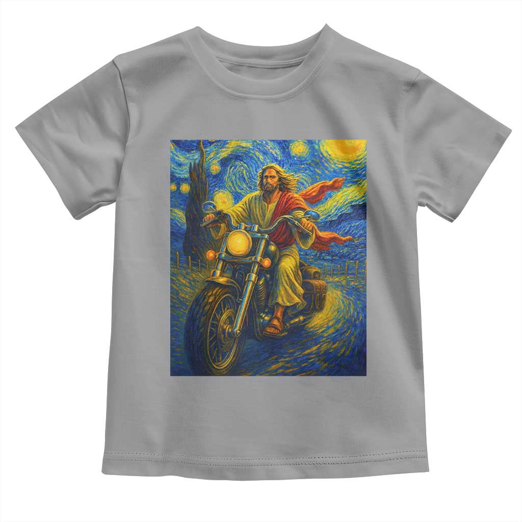 Jesus Christian Motorcycle Starry Night Van Gogh Toddler T Shirt TS14 Sport Gray Print Your Wear