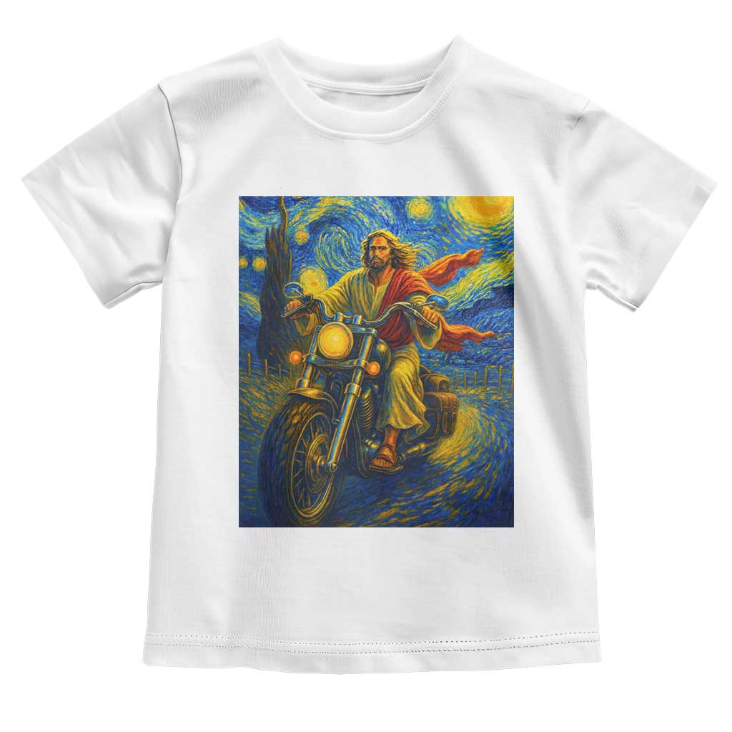 Jesus Christian Motorcycle Starry Night Van Gogh Toddler T Shirt TS14 White Print Your Wear