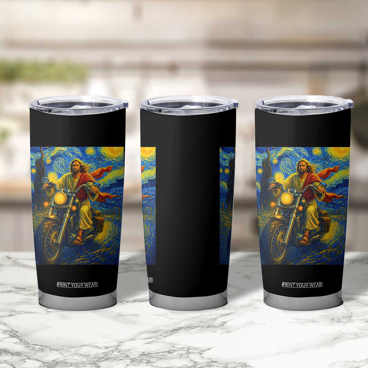 Jesus Christian Motorcycle Starry Night Van Gogh Tumbler Cup TS14 Print Your Wear