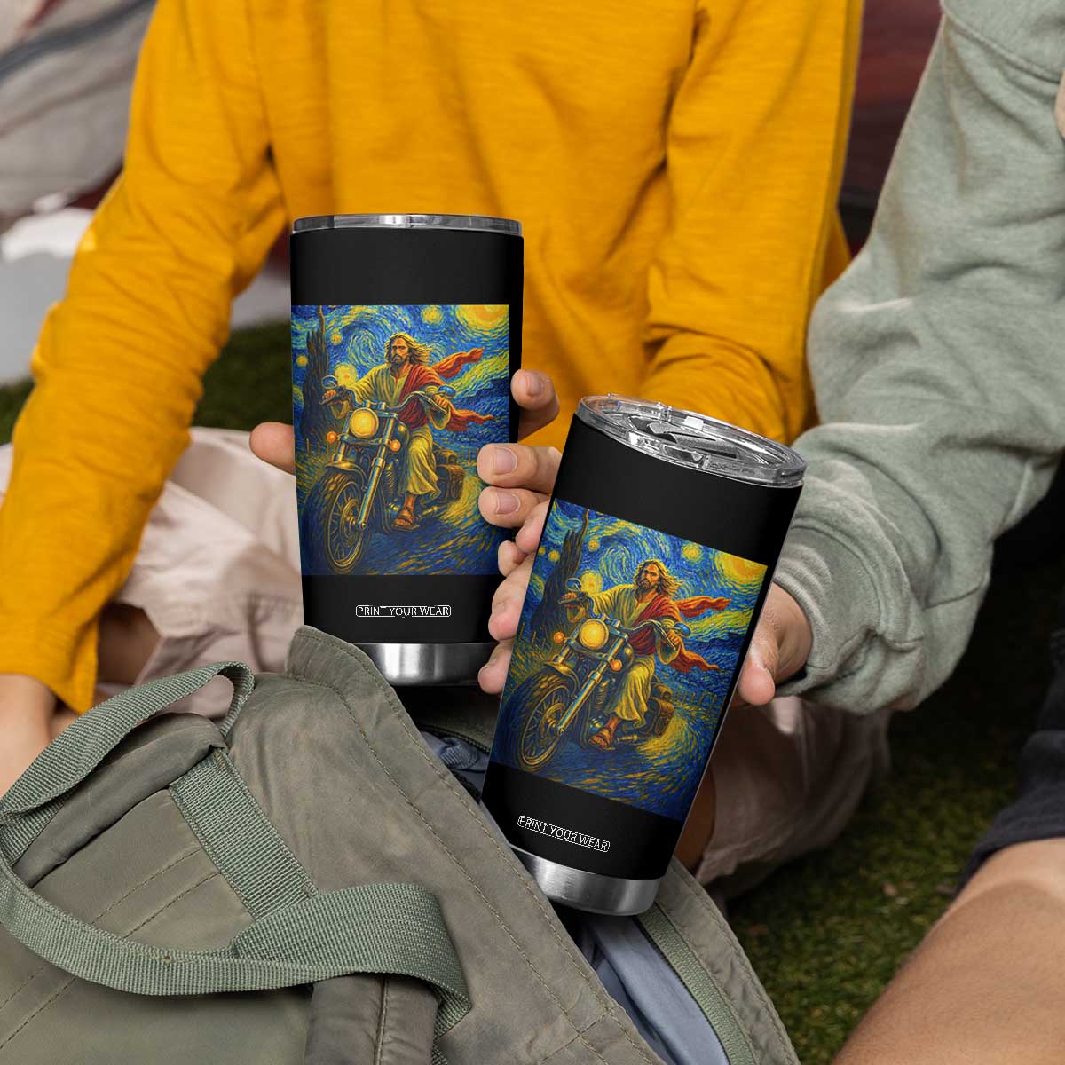 Jesus Christian Motorcycle Starry Night Van Gogh Tumbler Cup TS14 Print Your Wear