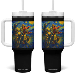 Jesus Christian Motorcycle Starry Night Van Gogh Tumbler With Handle TS14 One Size: 40 oz Black Print Your Wear