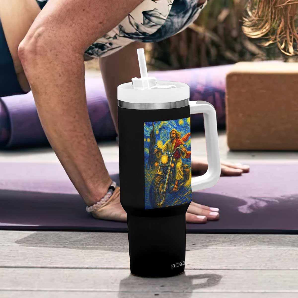 Jesus Christian Motorcycle Starry Night Van Gogh Tumbler With Handle TS14 Print Your Wear