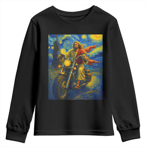 Jesus Christian Motorcycle Starry Night Van Gogh Youth Sweatshirt TS14 Black Print Your Wear