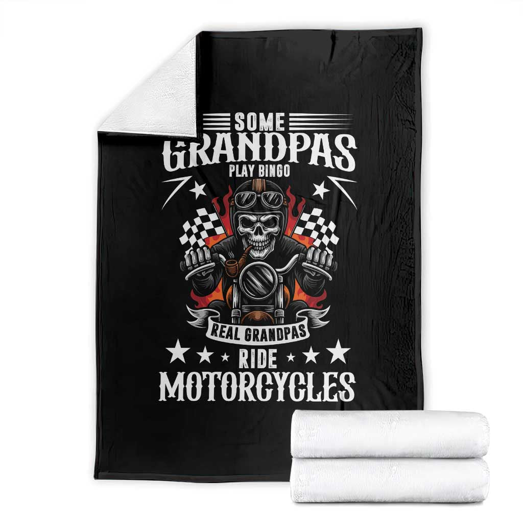 Funny Grandpa Biker Throw Blanket Some Grandpas Play Bingo Real Grandpas Ride Motorcycles TS14 Black Print Your Wear