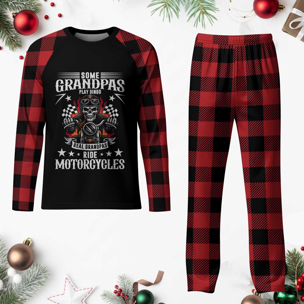 Funny Grandpa Biker Plaid Pajama Set Some Grandpas Play Bingo Real Grandpas Ride Motorcycles TS14 Buffalo Plaid Print Your Wear