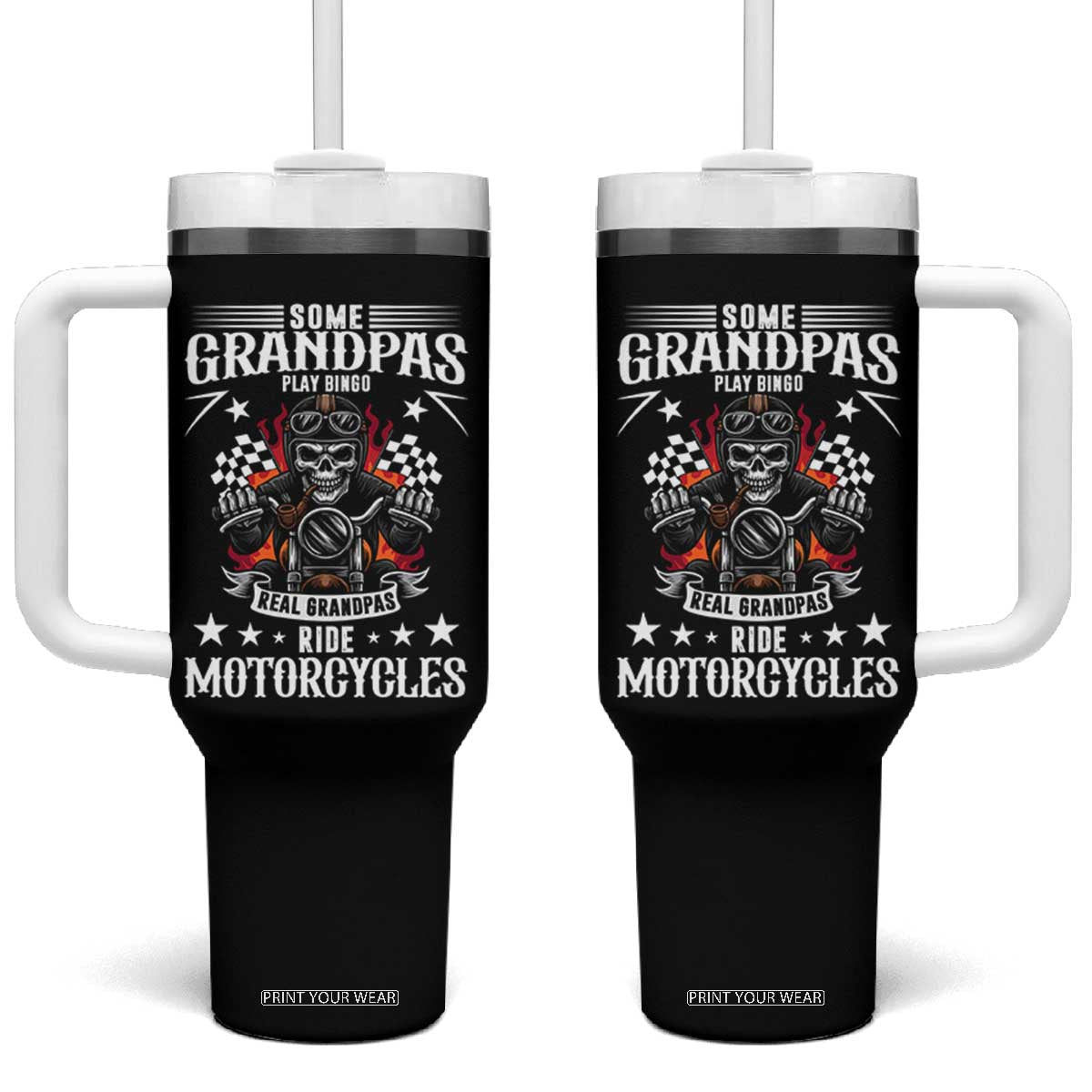 Funny Grandpa Biker Tumbler With Handle Some Grandpas Play Bingo Real Grandpas Ride Motorcycles TS14 One Size: 40 oz Black Print Your Wear