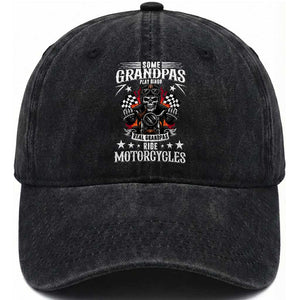 Funny Grandpa Biker Washed Cotton Baseball Cap Some Grandpas Play Bingo Real Grandpas Ride Motorcycles TS14 Washed Cap Universal Fit Black Print Your Wear