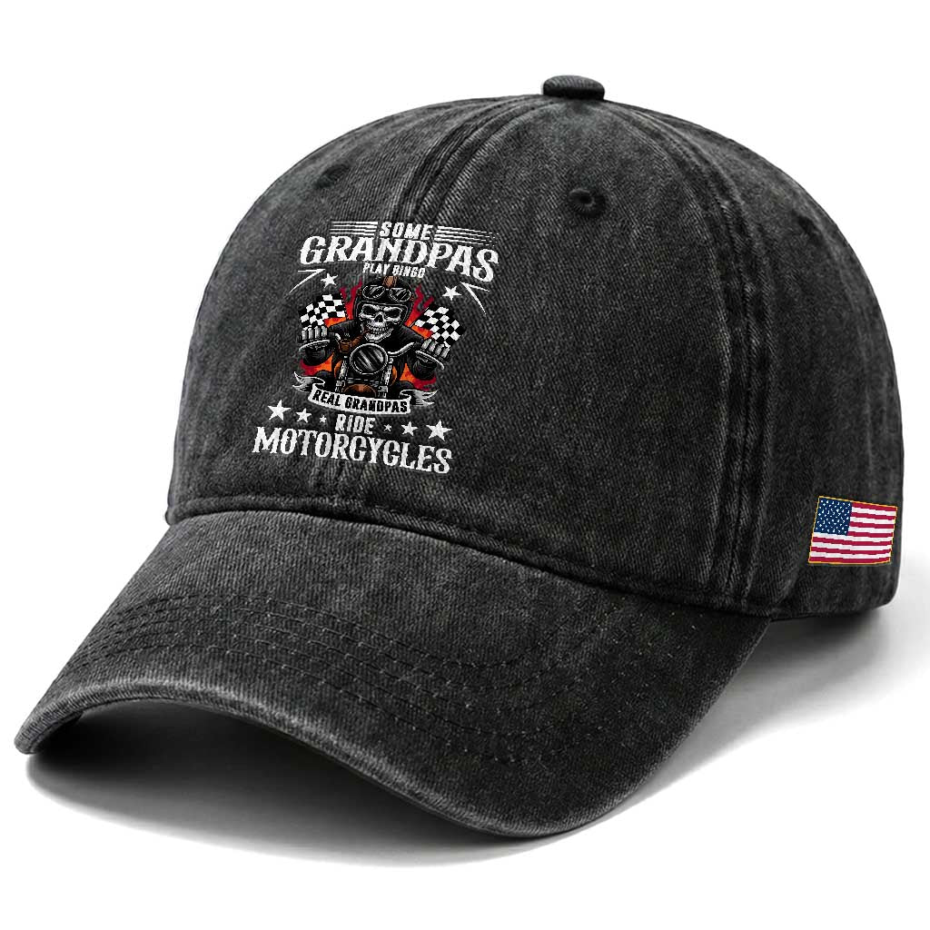 Funny Grandpa Biker Washed Cotton Baseball Cap Some Grandpas Play Bingo Real Grandpas Ride Motorcycles TS14 Print Your Wear