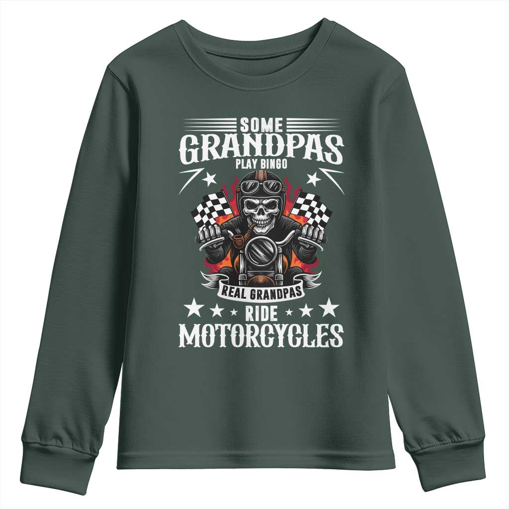 Funny Grandpa Biker Youth Sweatshirt Some Grandpas Play Bingo Real Grandpas Ride Motorcycles TS14 Dark Forest Green Print Your Wear