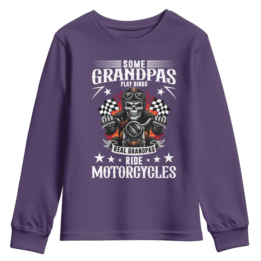 Funny Grandpa Biker Youth Sweatshirt Some Grandpas Play Bingo Real Grandpas Ride Motorcycles TS14 Purple Print Your Wear