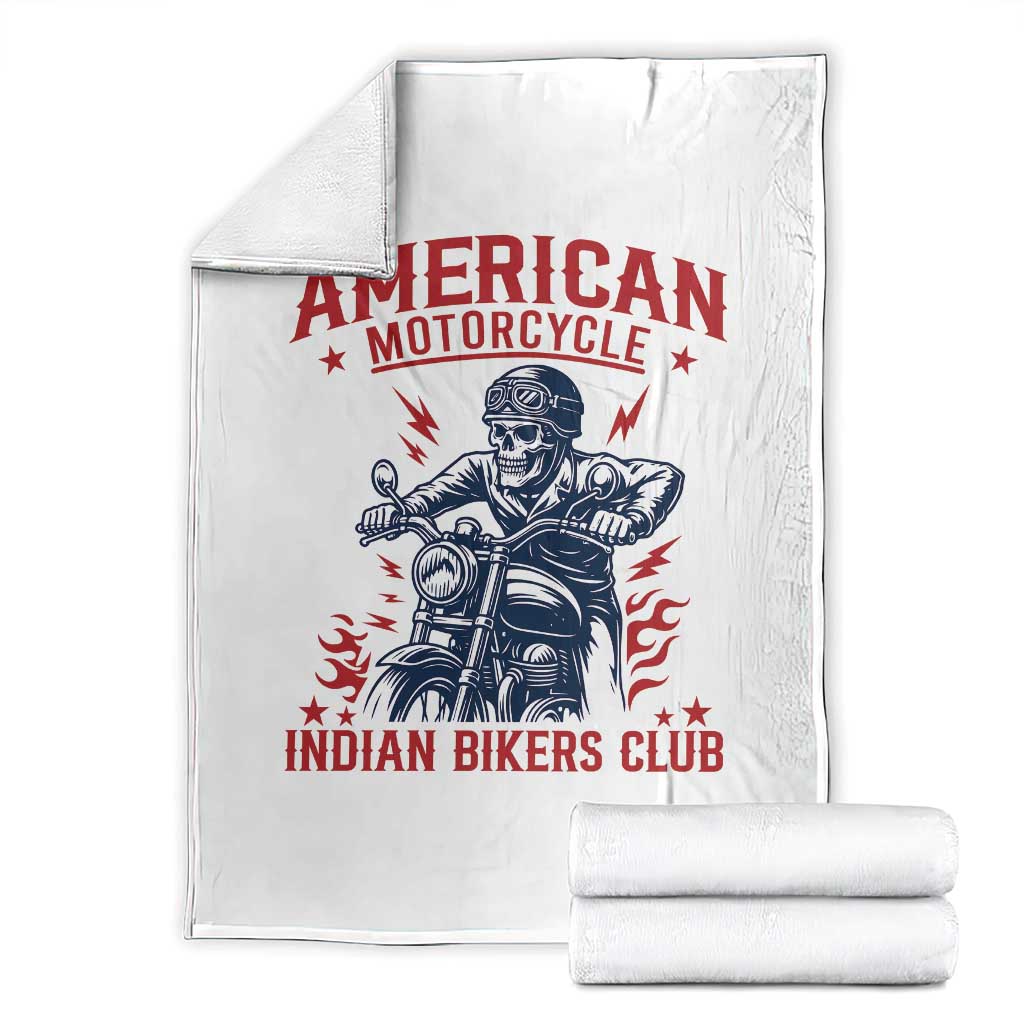 Funny Skeleton Motorcycle Throw Blanket American Motorcycle Indian Bikers Club TS14 White Print Your Wear