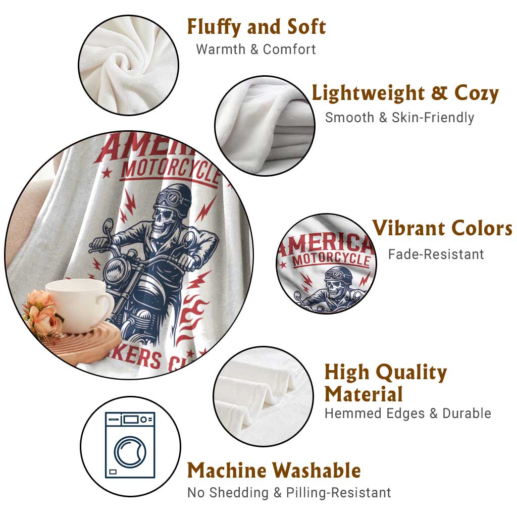 Funny Skeleton Motorcycle Throw Blanket American Motorcycle Indian Bikers Club TS14 Print Your Wear