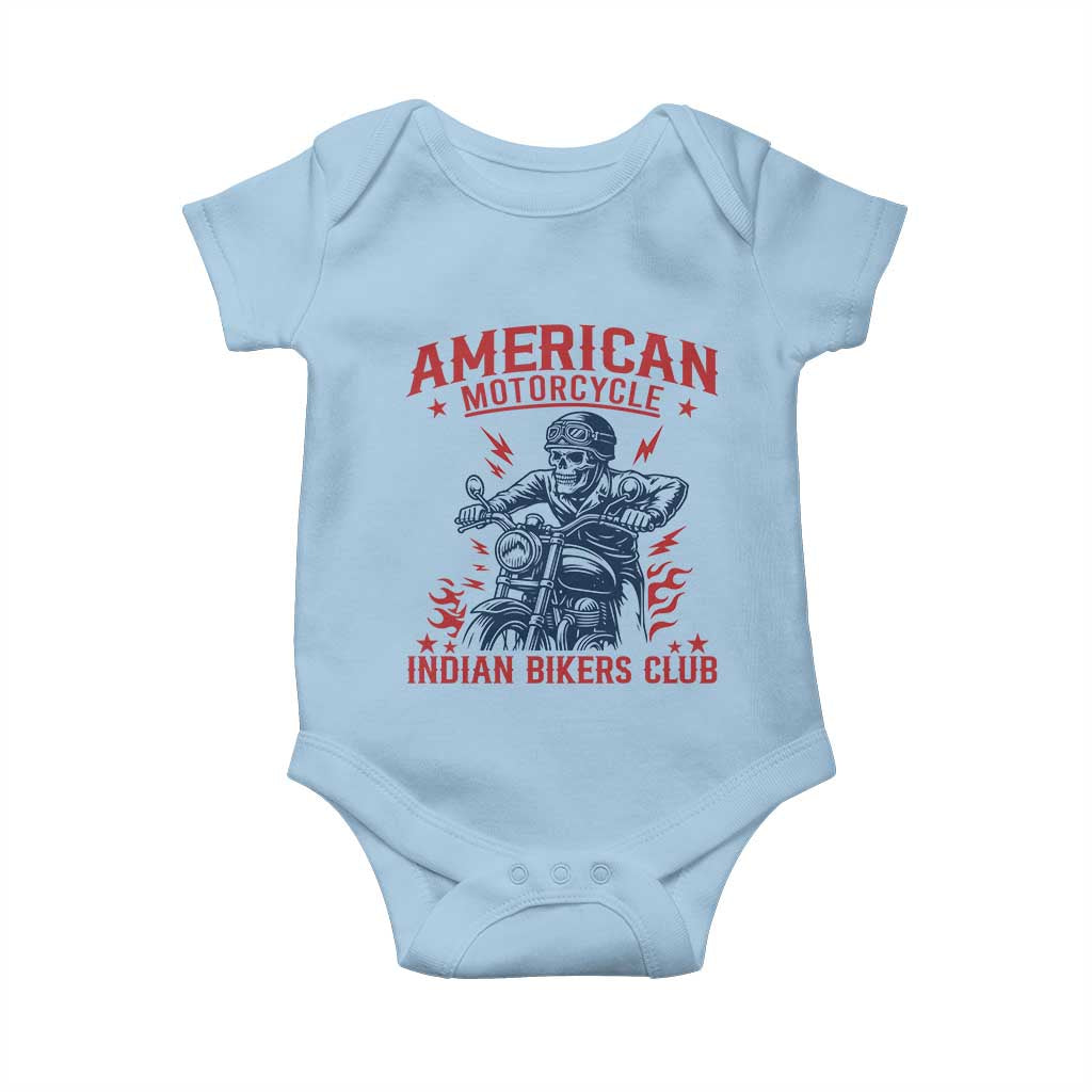Funny Skeleton Motorcycle Baby Onesie American Motorcycle Indian Bikers Club TS14 Light Blue Print Your Wear