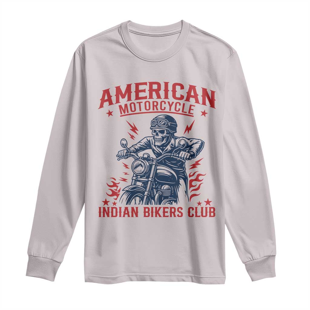 Funny Skeleton Motorcycle Long Sleeve Shirt American Motorcycle Indian Bikers Club TS14 Ice Gray Print Your Wear