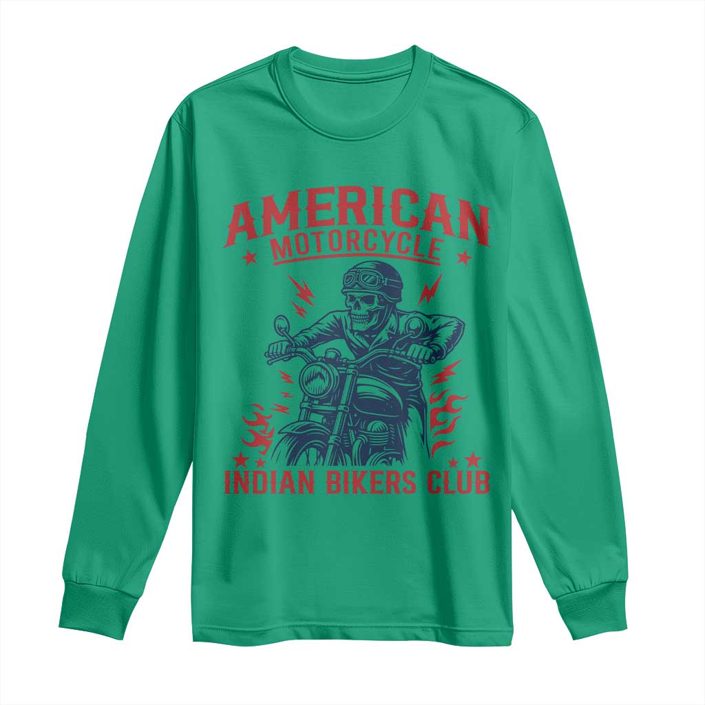 Funny Skeleton Motorcycle Long Sleeve Shirt American Motorcycle Indian Bikers Club TS14 Irish Green Print Your Wear