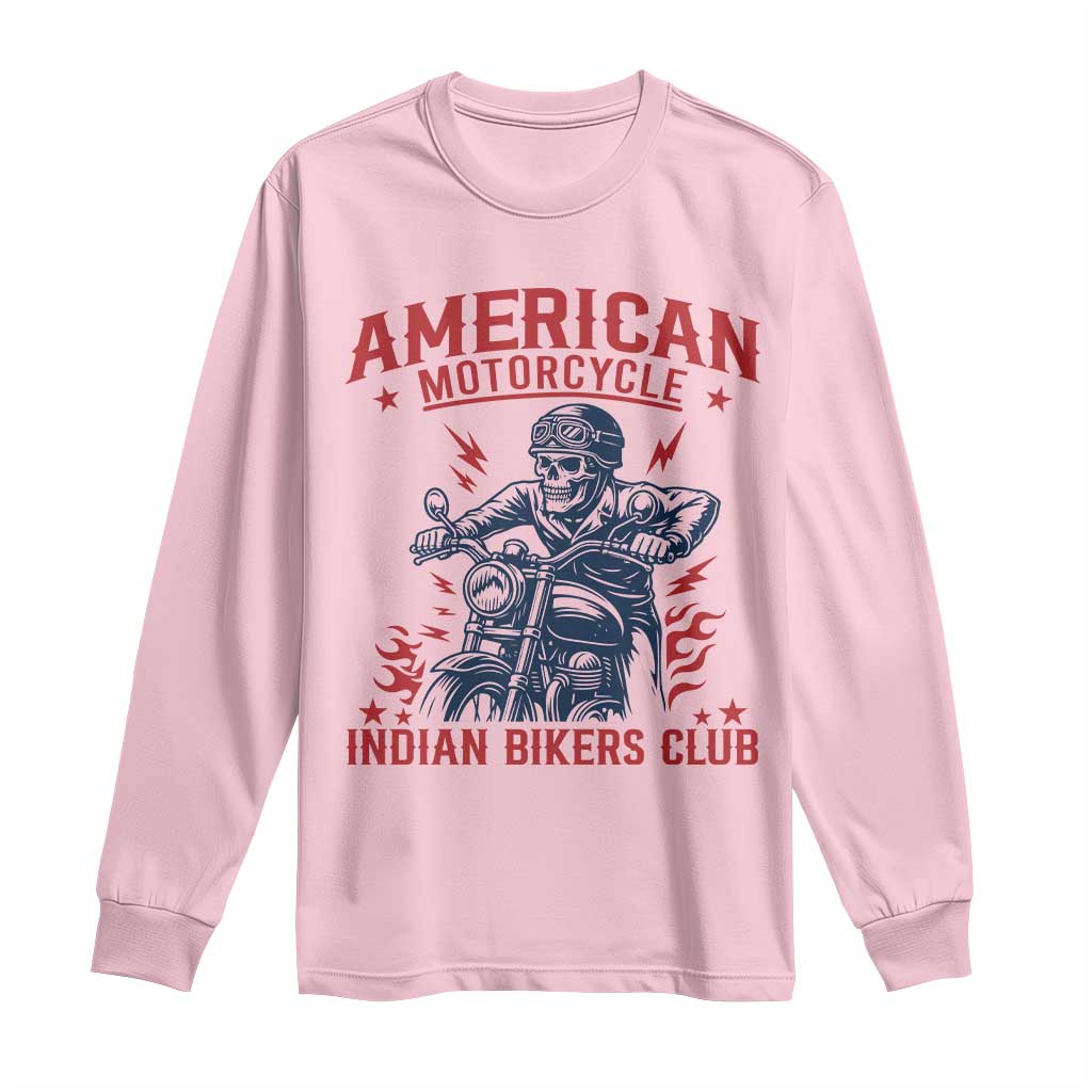 Funny Skeleton Motorcycle Long Sleeve Shirt American Motorcycle Indian Bikers Club TS14 Light Pink Print Your Wear