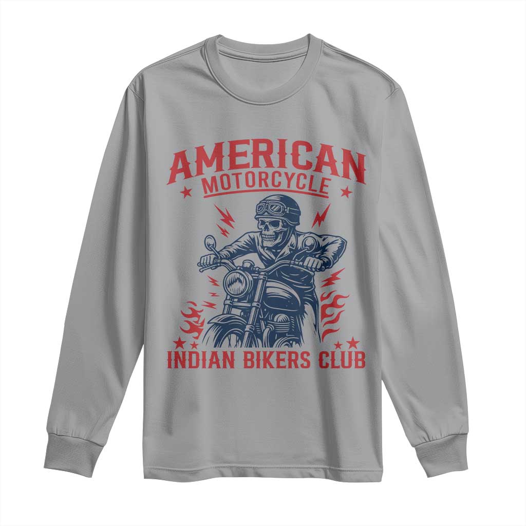 Funny Skeleton Motorcycle Long Sleeve Shirt American Motorcycle Indian Bikers Club TS14 Sport Gray Print Your Wear