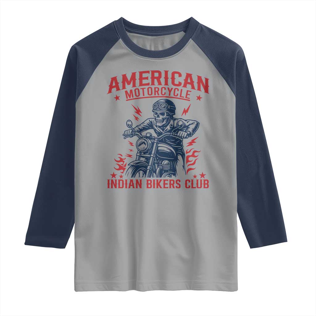 Funny Skeleton Motorcycle Raglan Shirt American Motorcycle Indian Bikers Club TS14 Sport Gray Navy Print Your Wear