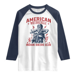 Funny Skeleton Motorcycle Raglan Shirt American Motorcycle Indian Bikers Club TS14 White Navy Print Your Wear